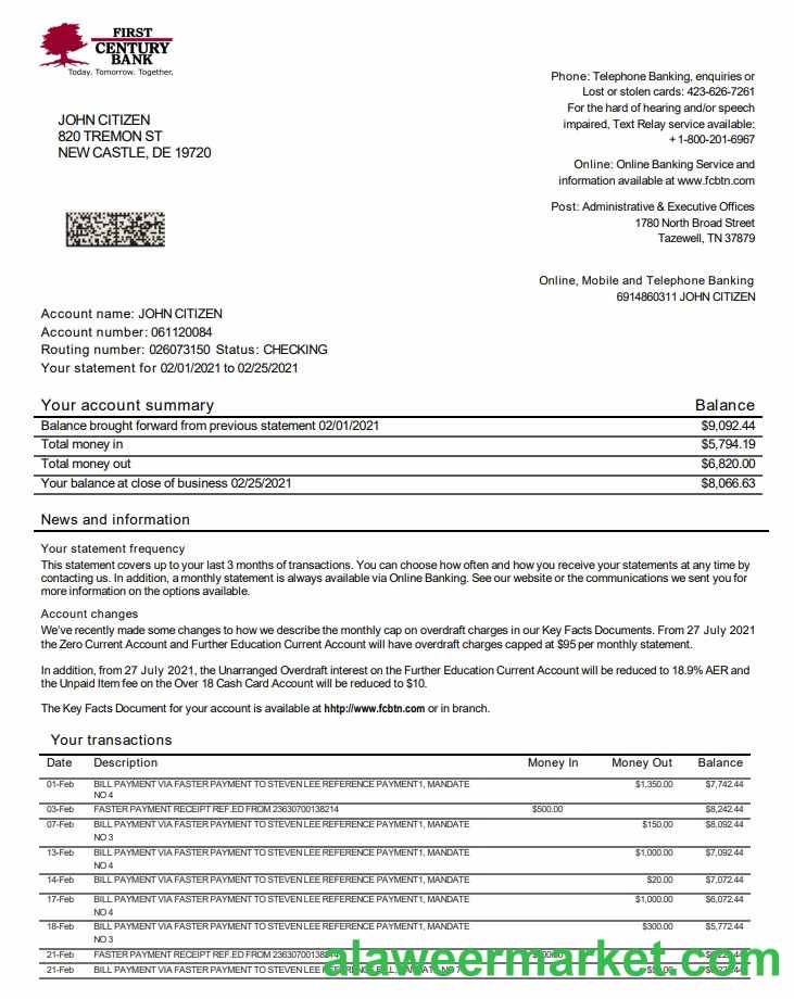 USA First Century bank statement